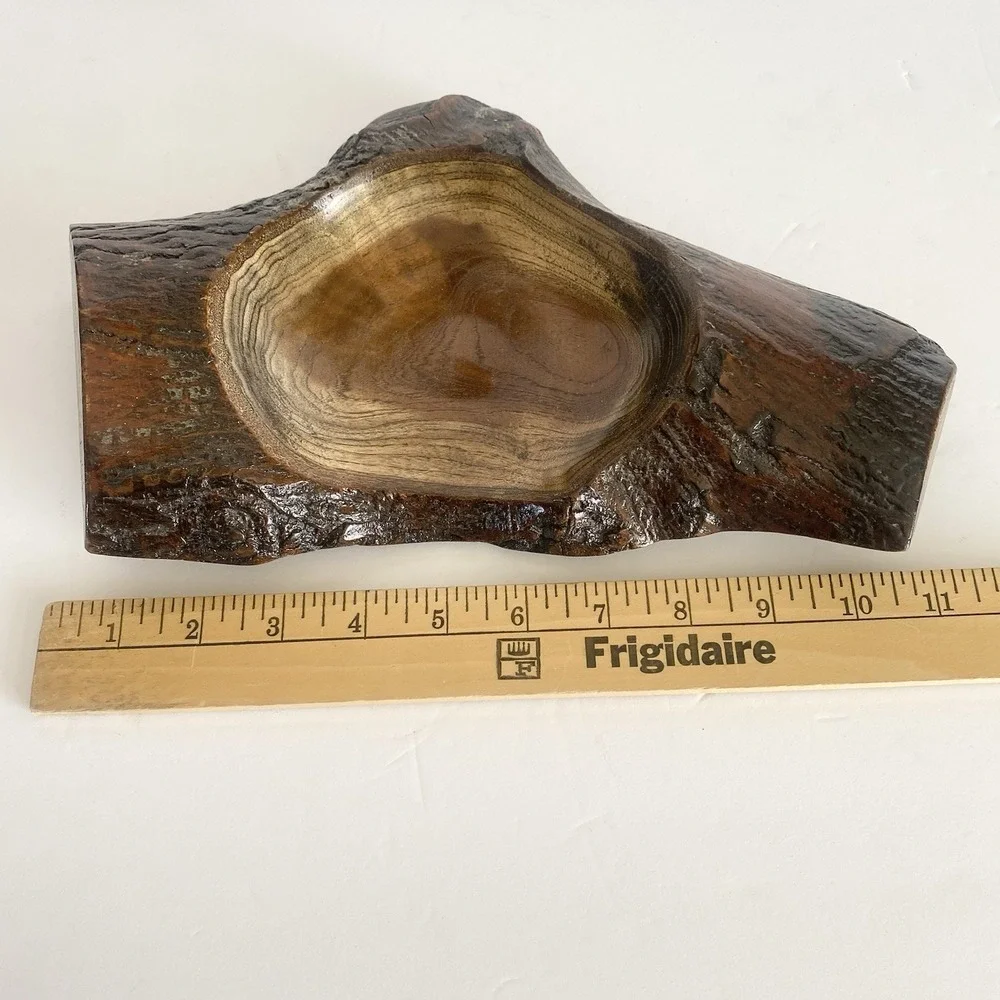 Hand Turned Wooden Bowl Artisan Handmade Live Edge Wood‎ Plant Tray Rustic Art